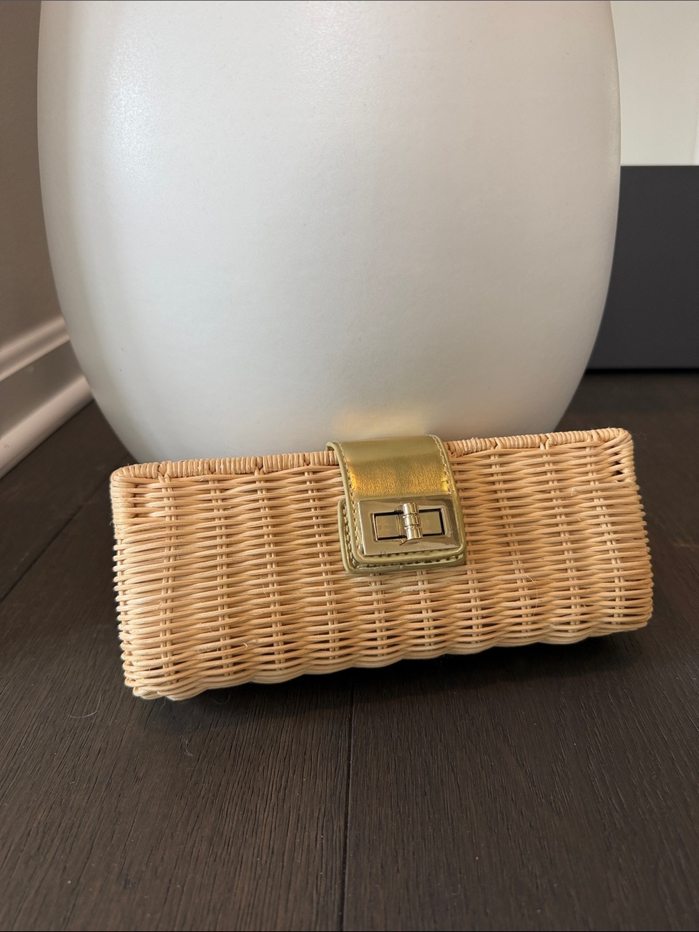 J. Crew Natural Woven Clutch with Faux Gold Leather Accent
